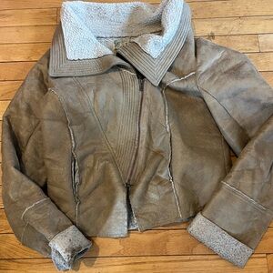 Women's Taupe Suede Shearling Jacket - Cozy Zip Front